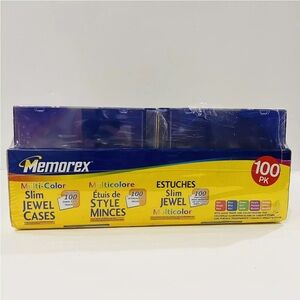 SEALED NEW Memorex 100 Pack Multi Color Slim Jewel Cases with Inserts